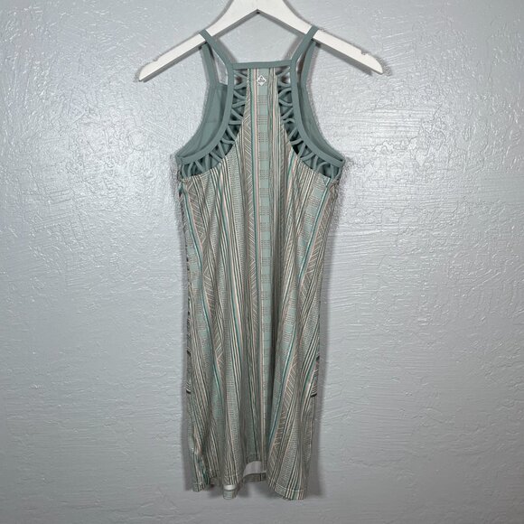 PrAna Women XS Green Tan Stripe Ardor Dress Racer Back Bra Shelf Athleisure - Picture 4 of 7